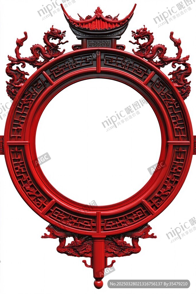 中式紅雕花圓環古典裝飾