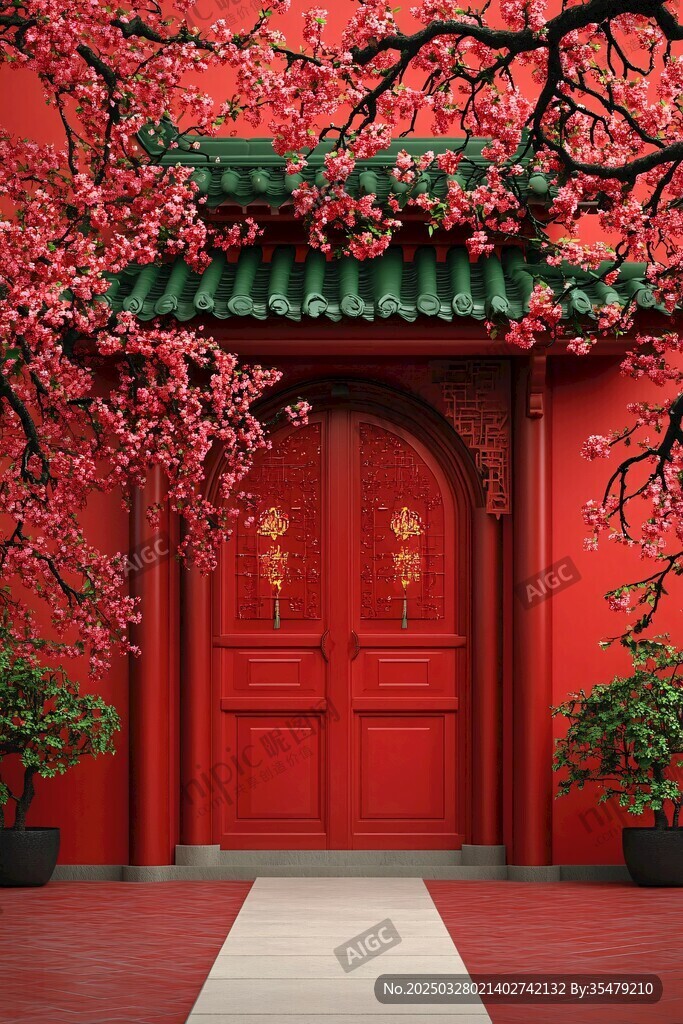 紅門繁花下的中式雅致景致