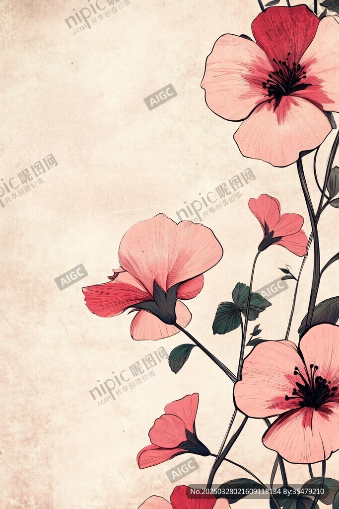 復(fù)古風(fēng)綻放的粉色花卉