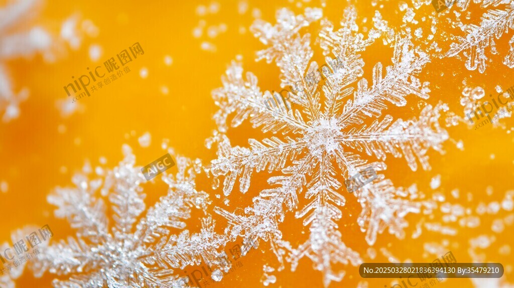 橙背景上的精致雪花特寫