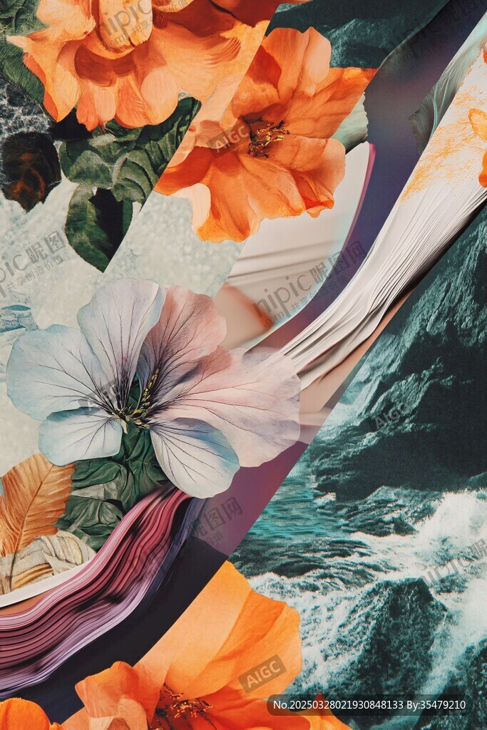 花卉海浪夢幻拼貼藝術