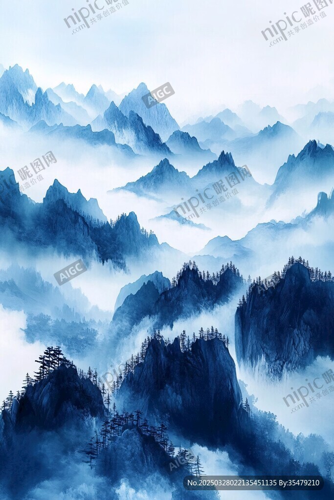 水墨群山間 云霧繞峰巒