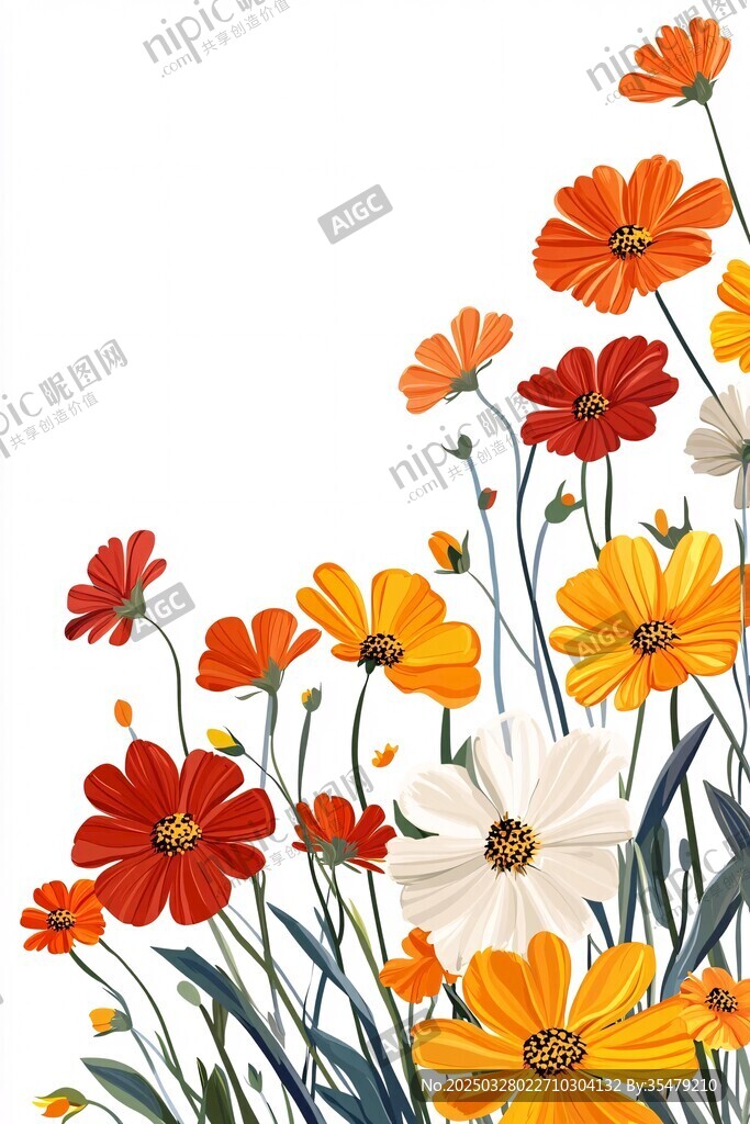 多彩花卉綻放的美麗圖景