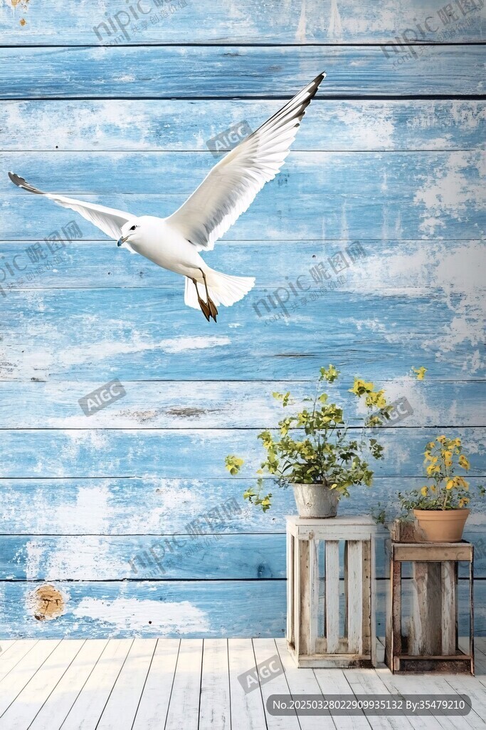 海鳥伴綠植的清新空間