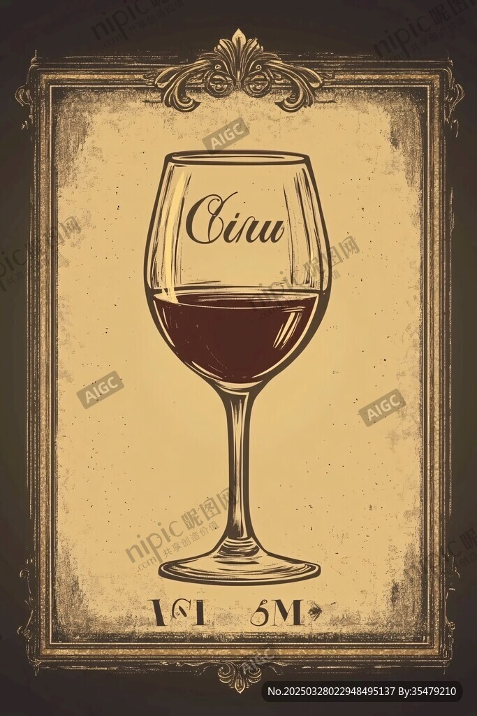 復古風葡萄酒杯插畫