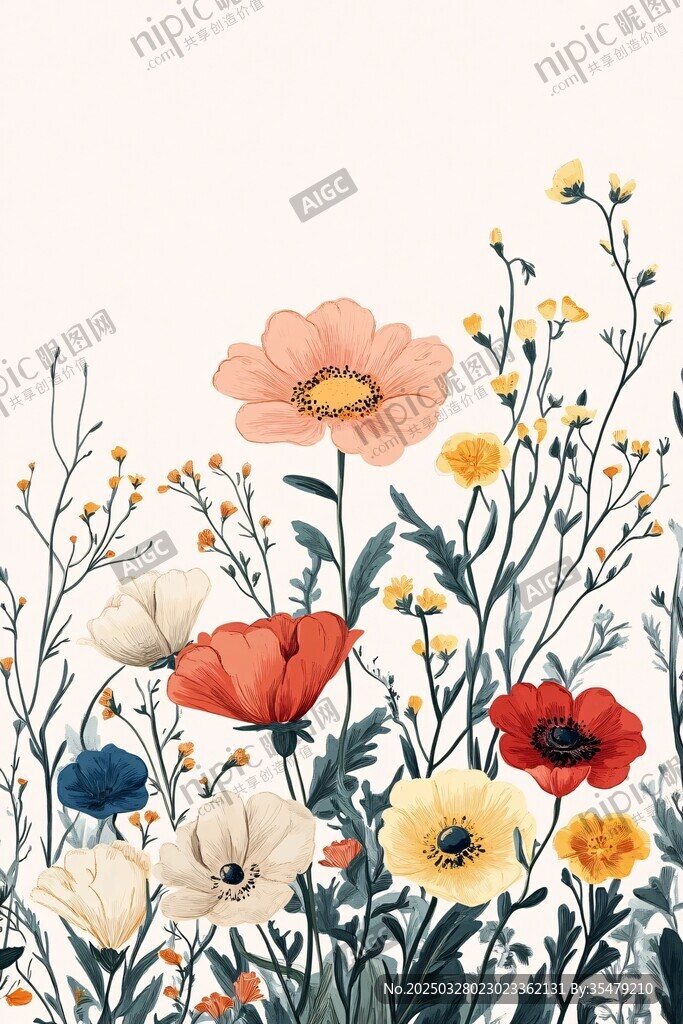 繽紛花卉插畫