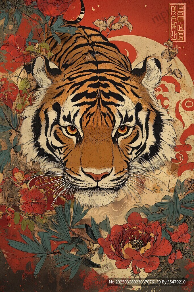 猛虎繁花圖