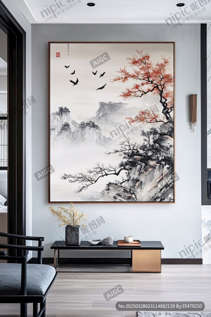 中式客廳的山水藝術(shù)掛畫