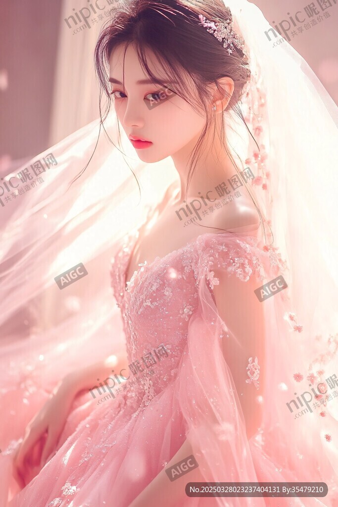夢(mèng)幻粉色婚紗新娘寫真