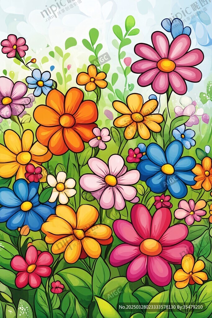 繽紛花卉插畫