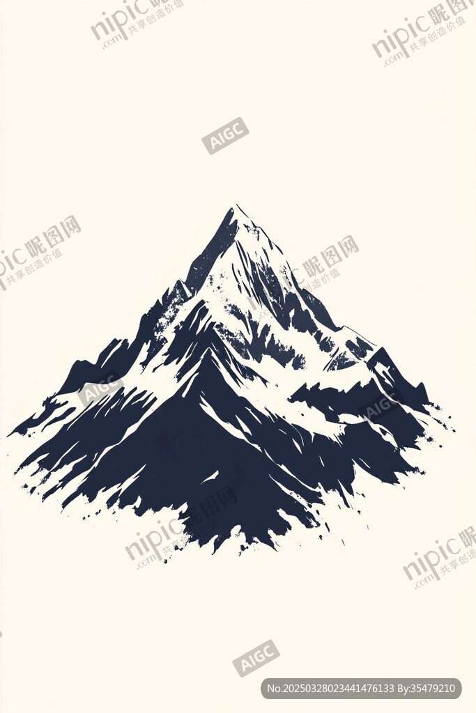 簡約手繪風格的巍峨山峰