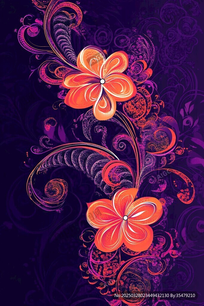 紫色背景上的絢麗花卉圖案