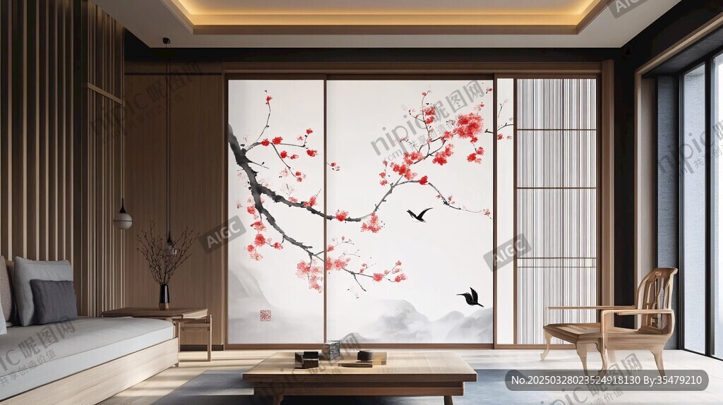 中式客廳之詩意梅花屏風(fēng)