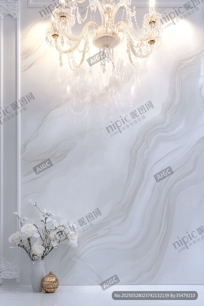 奢華大理石墻面配精美吊燈