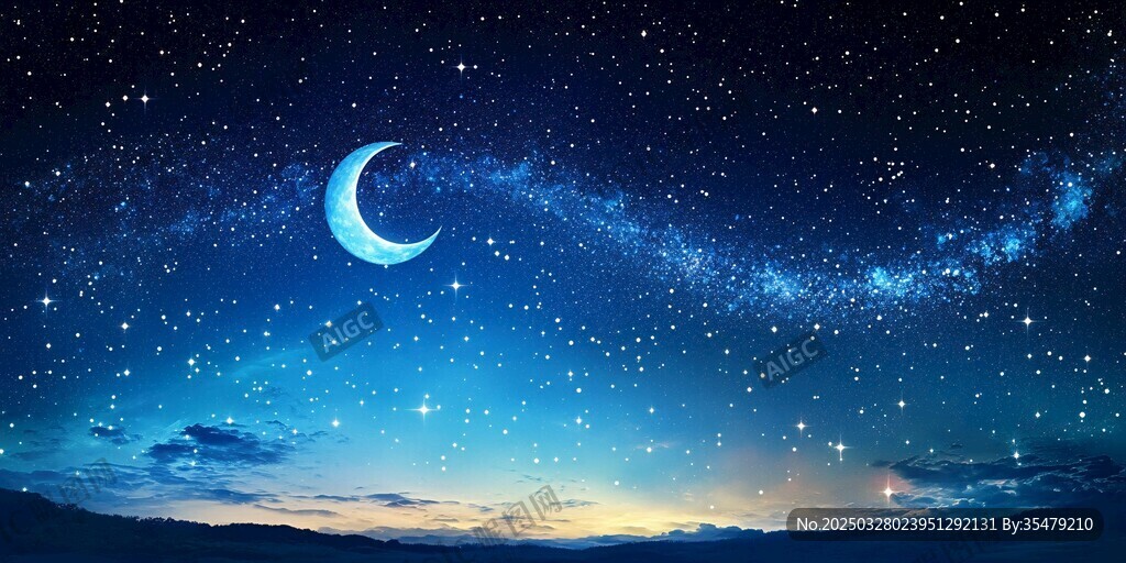 夢幻星空下的彎月美景