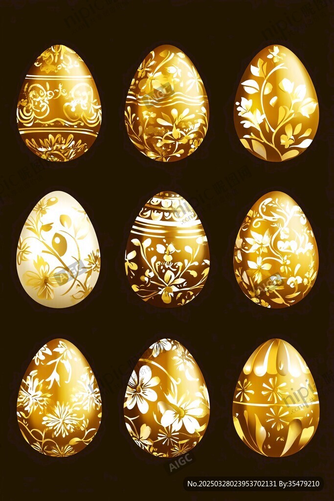 金色花紋彩蛋裝飾圖案