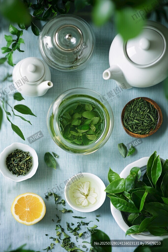 清新茶飲與多樣綠植組合