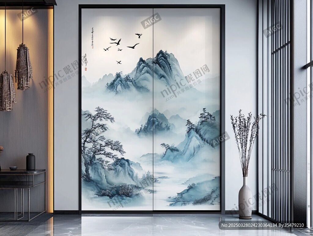 中式山水藝術(shù)玄關(guān)裝飾畫