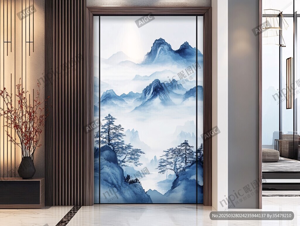 中式山水玄關(guān)裝飾畫(huà)