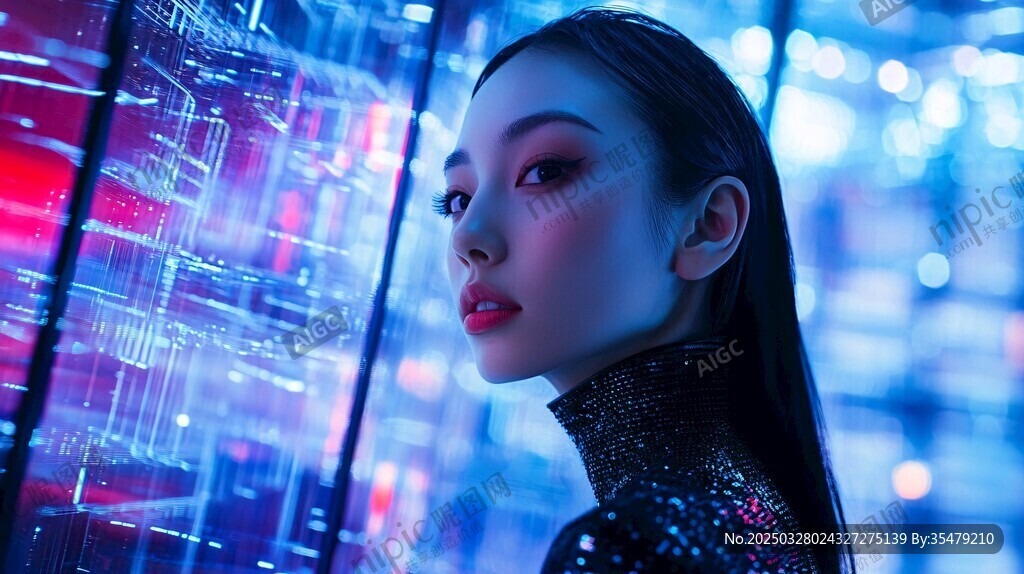 未來感少女置身科技幻景