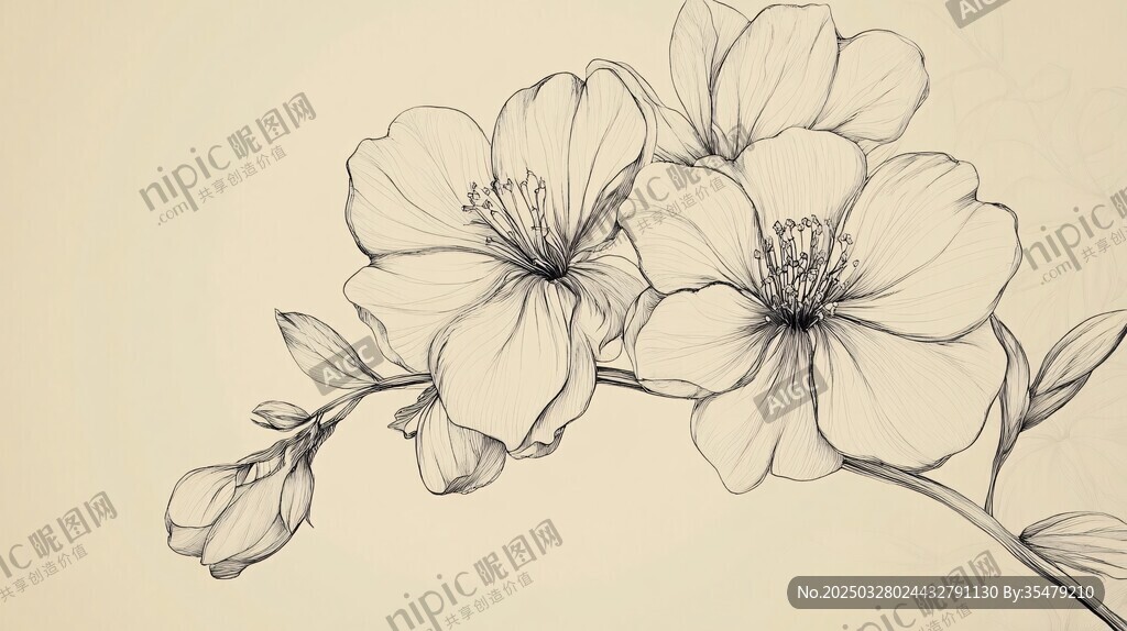 手繪花卉線條圖