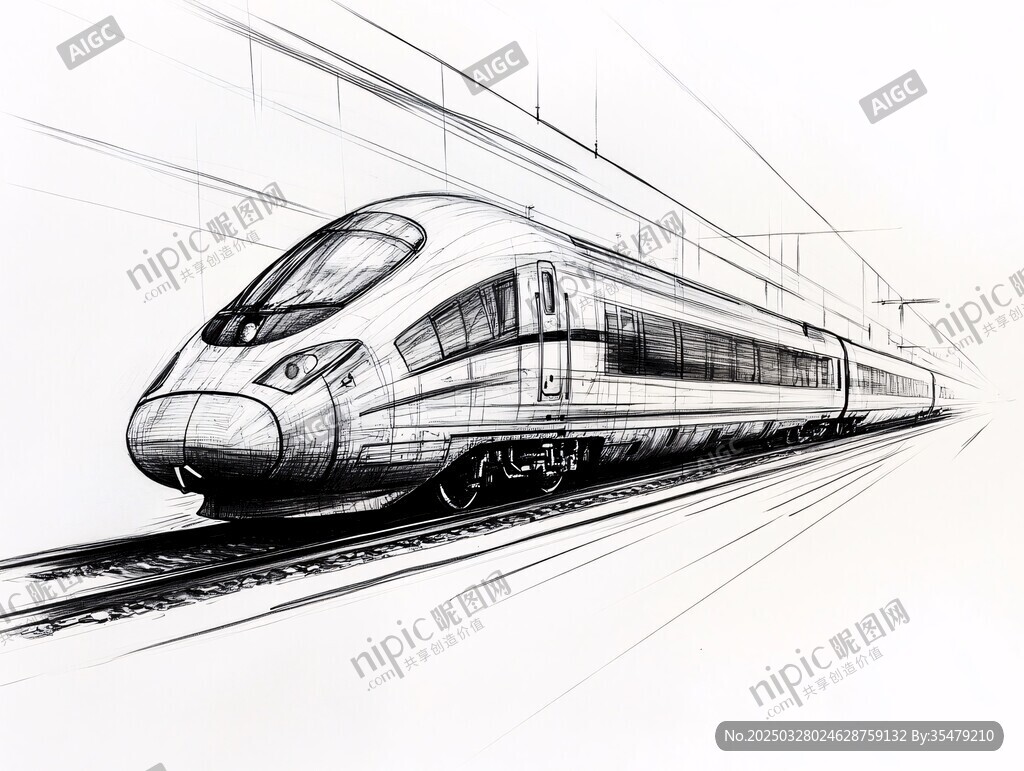素描風格高速行駛的列車