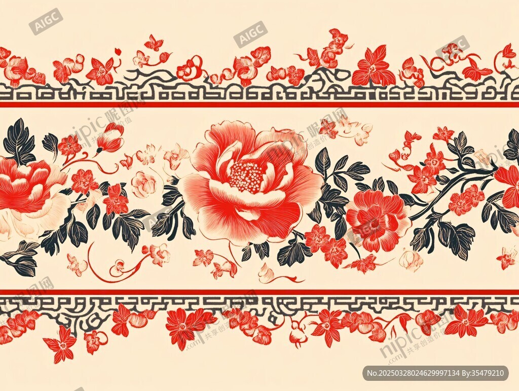 中式花卉古典花紋裝飾圖案