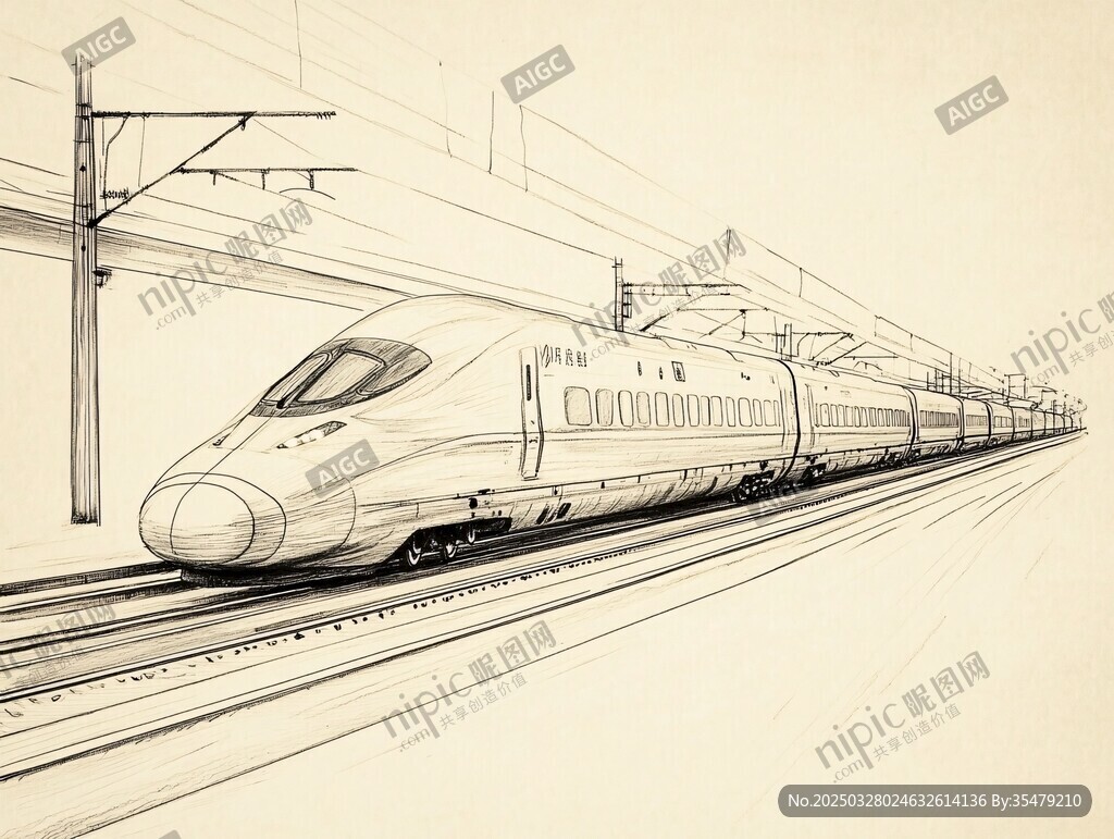 素描風(fēng)格的高速列車畫面
