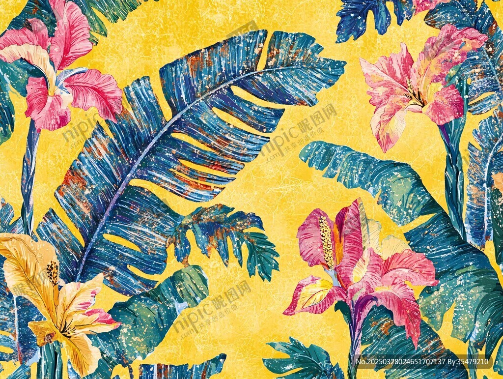 熱帶花卉葉子圖案背景