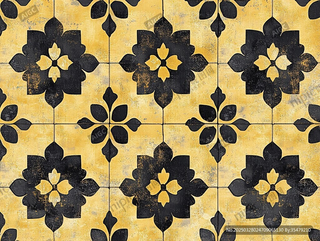 復古黃黑花紋瓷磚圖案