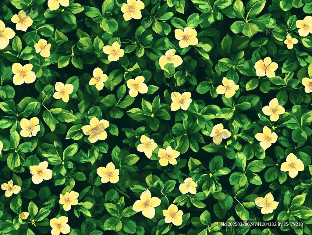 黃花朵朵綴綠葉背景圖