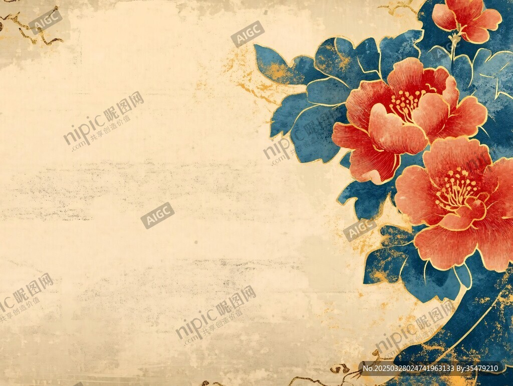 中式牡丹花卉古風(fēng)背景圖