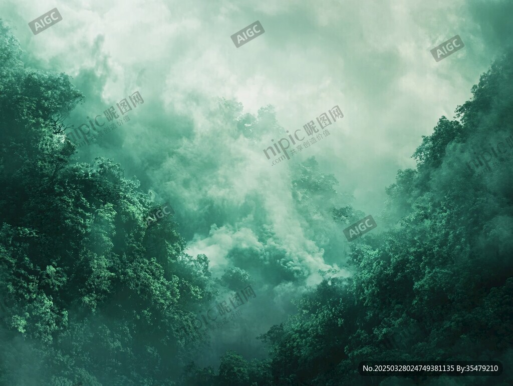 迷霧中的翠綠山林