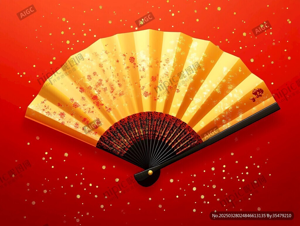 金色折扇 喜慶中國風(fēng)元素