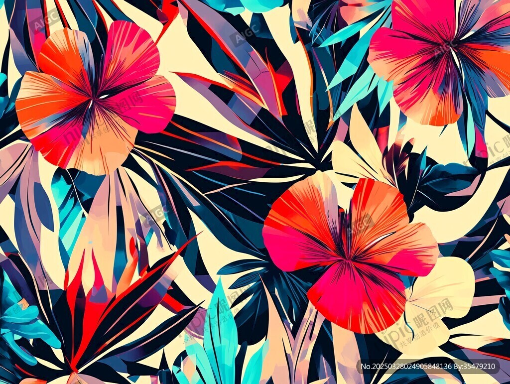 熱帶花卉幾何圖案背景