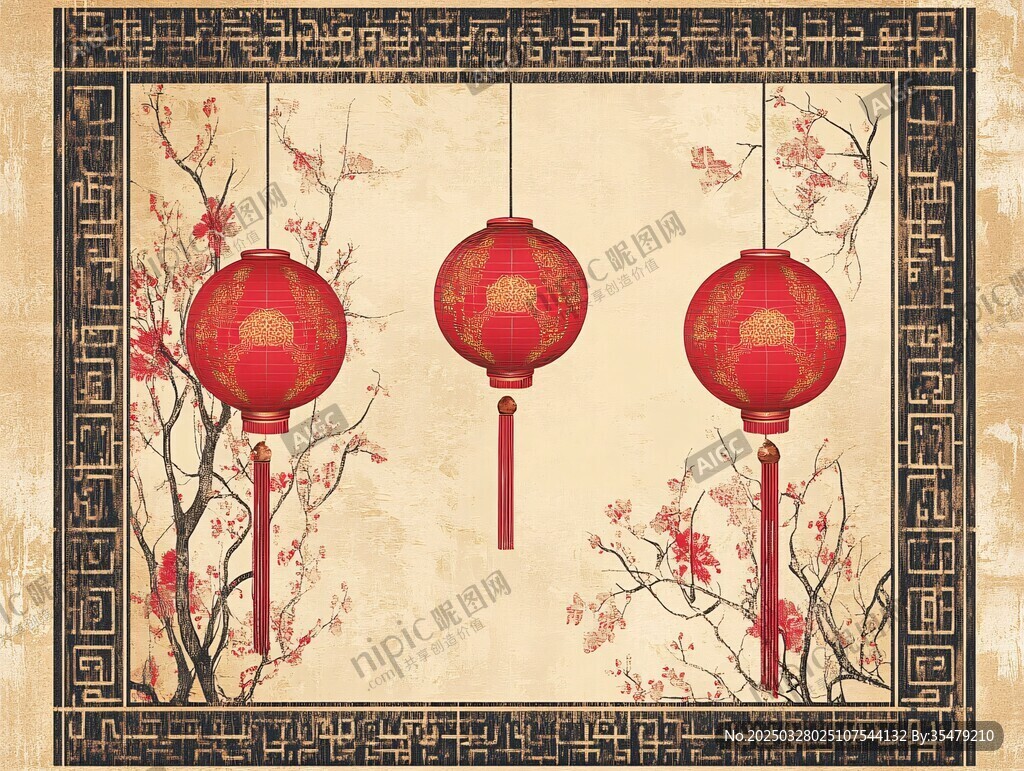 中式古典風紅燈籠裝飾圖