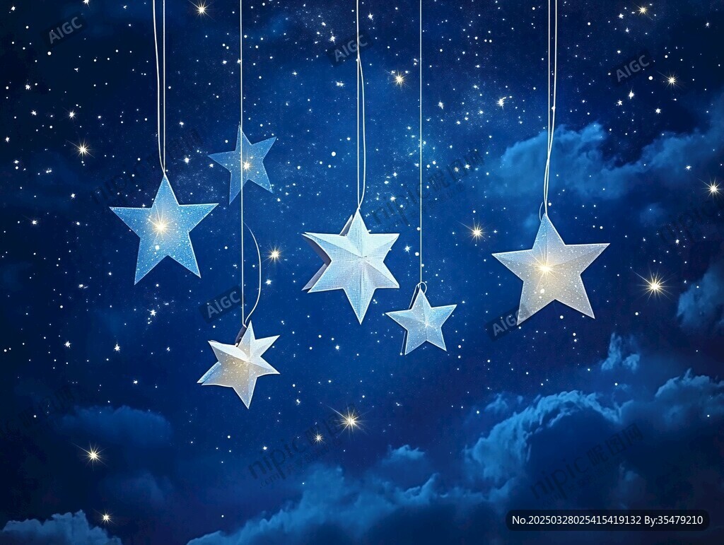 夢幻星空下的懸掛星星裝飾