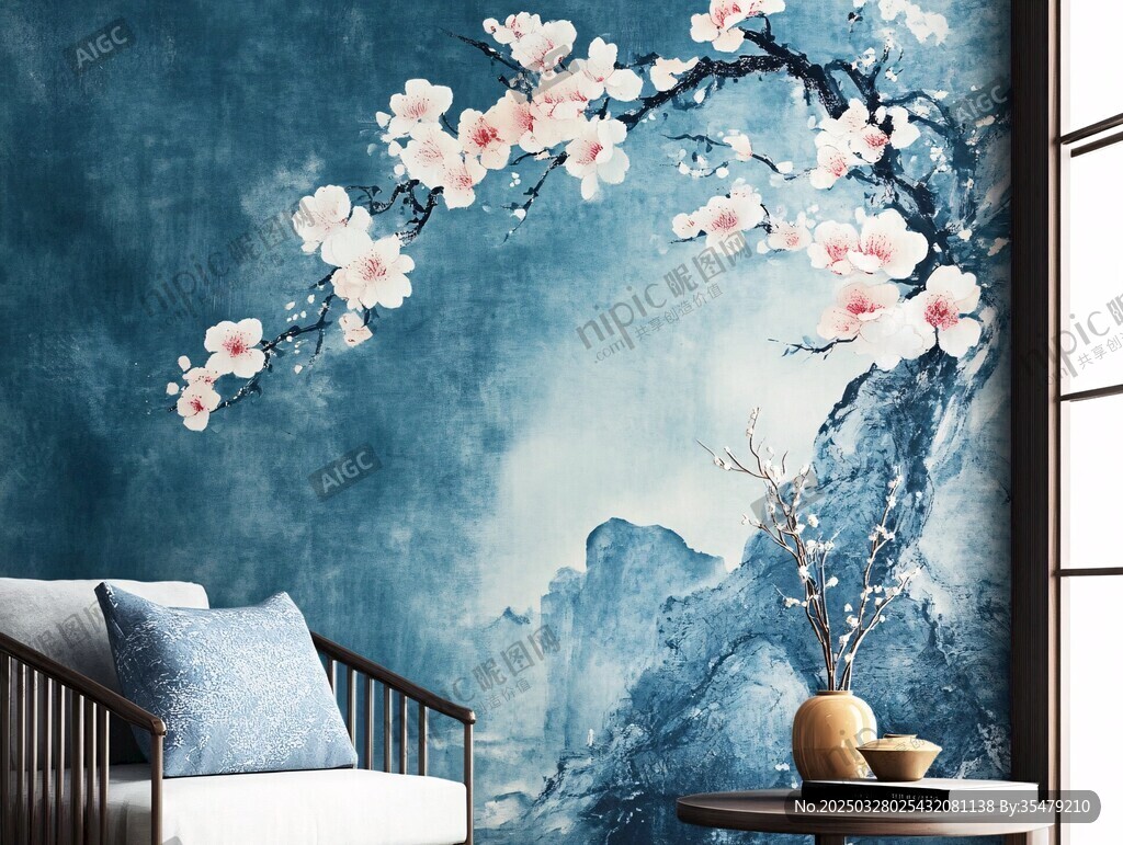 中式古風(fēng)花卉背景墻飾