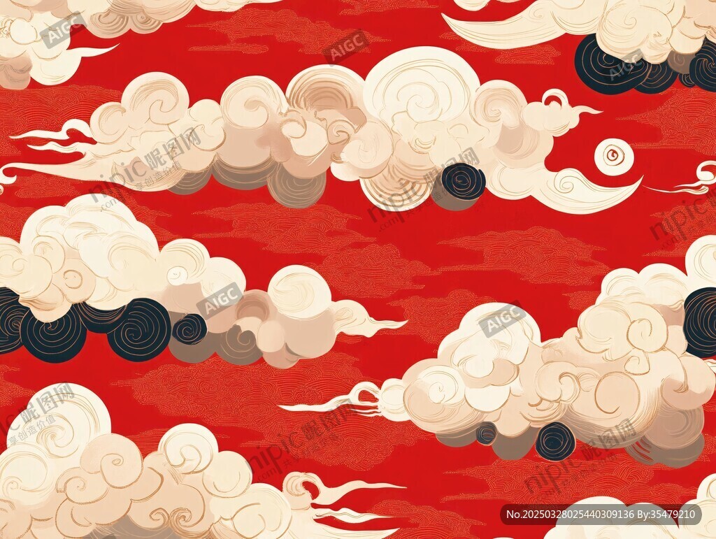 中式紅底祥云圖案背景
