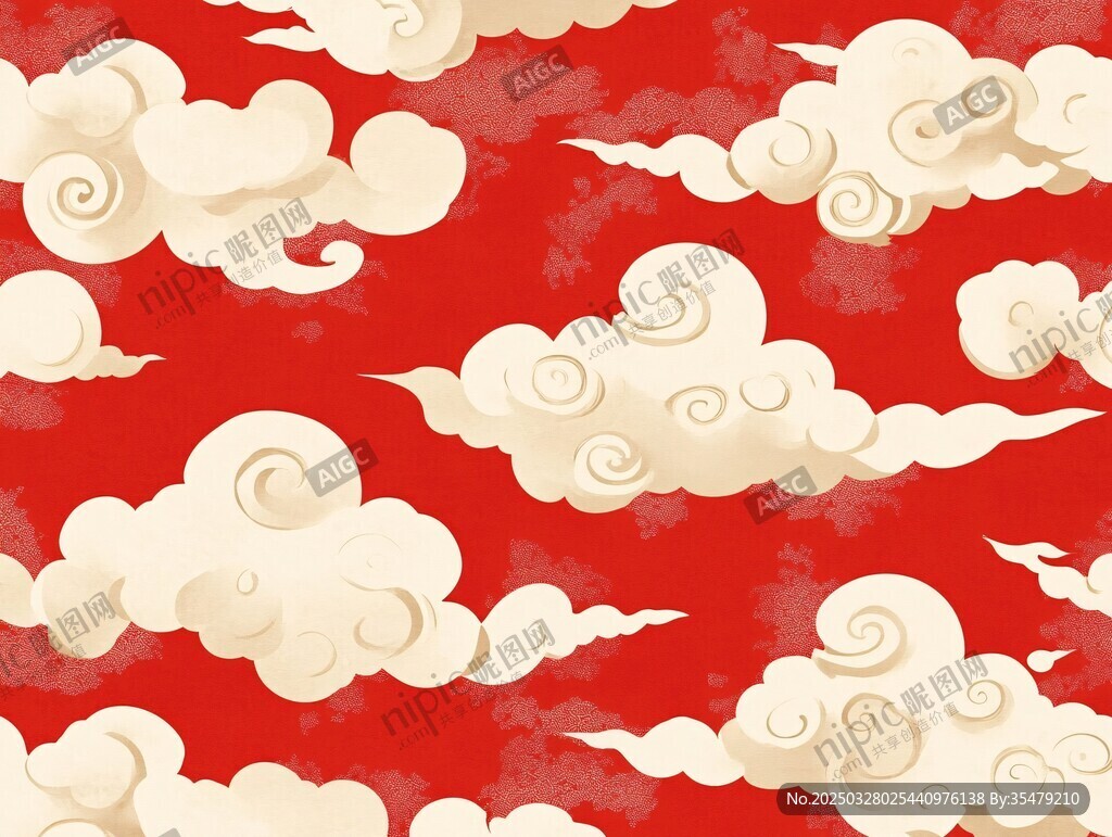 紅色背景中式祥云圖案