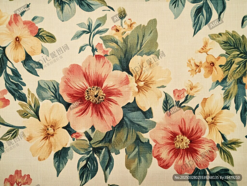 復古花卉圖案布料紋理