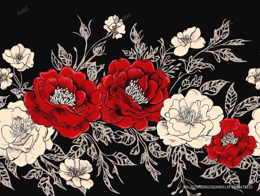 紅白花飾圖案設(shè)計(jì)