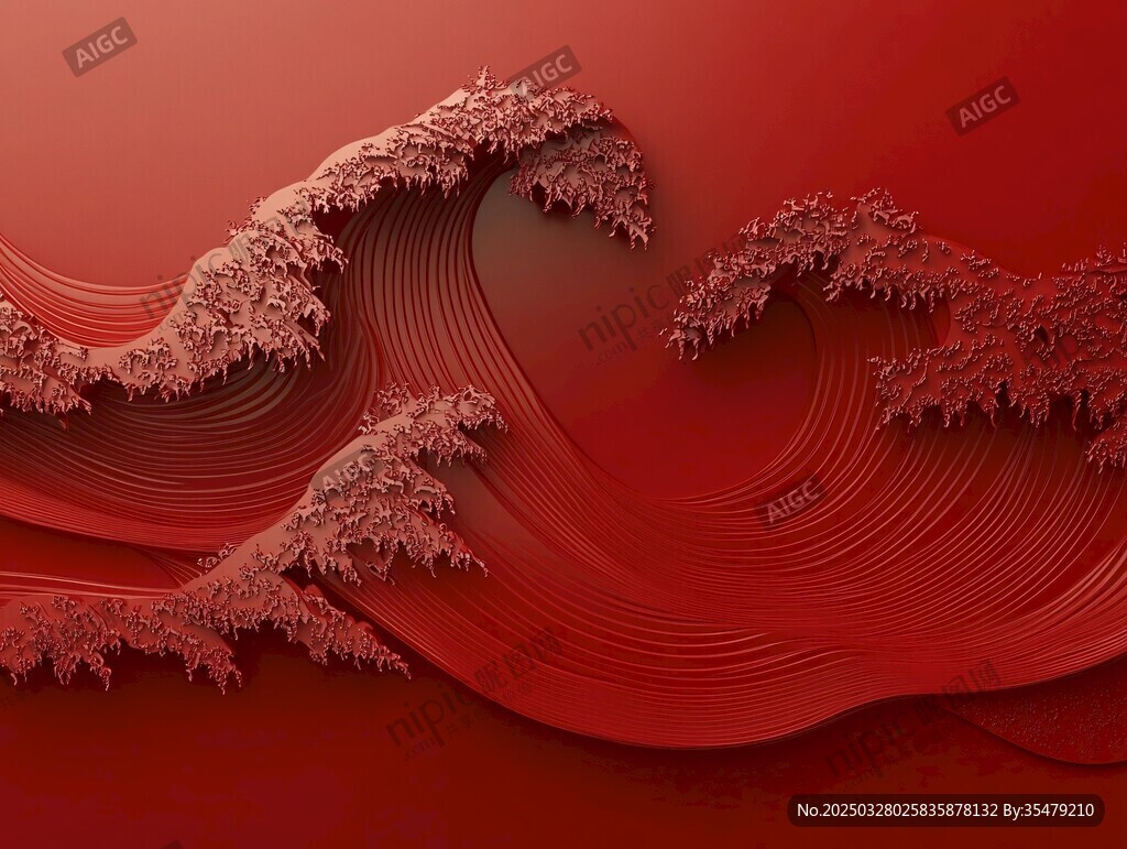 紅色立體海浪藝術圖案