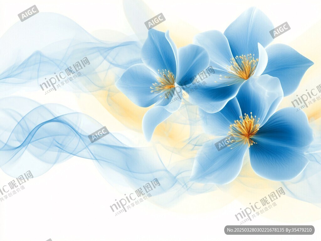 夢幻藍花與飄逸線條圖案