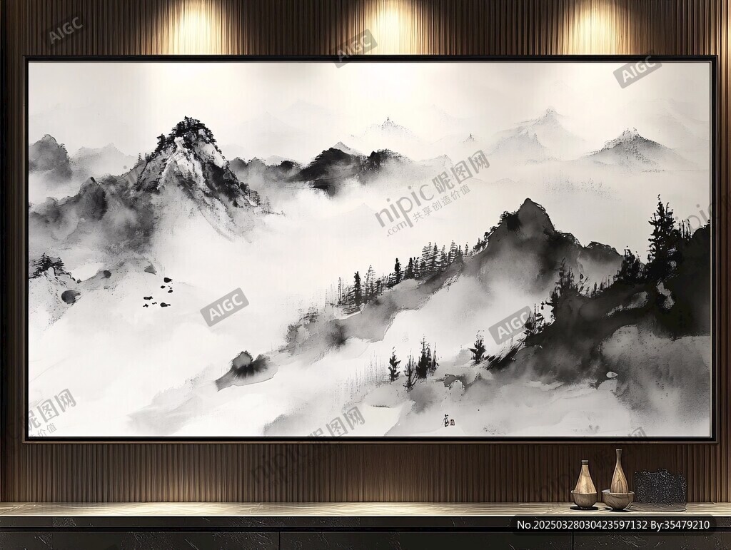 水墨山水掛畫 意境悠遠(yuǎn)