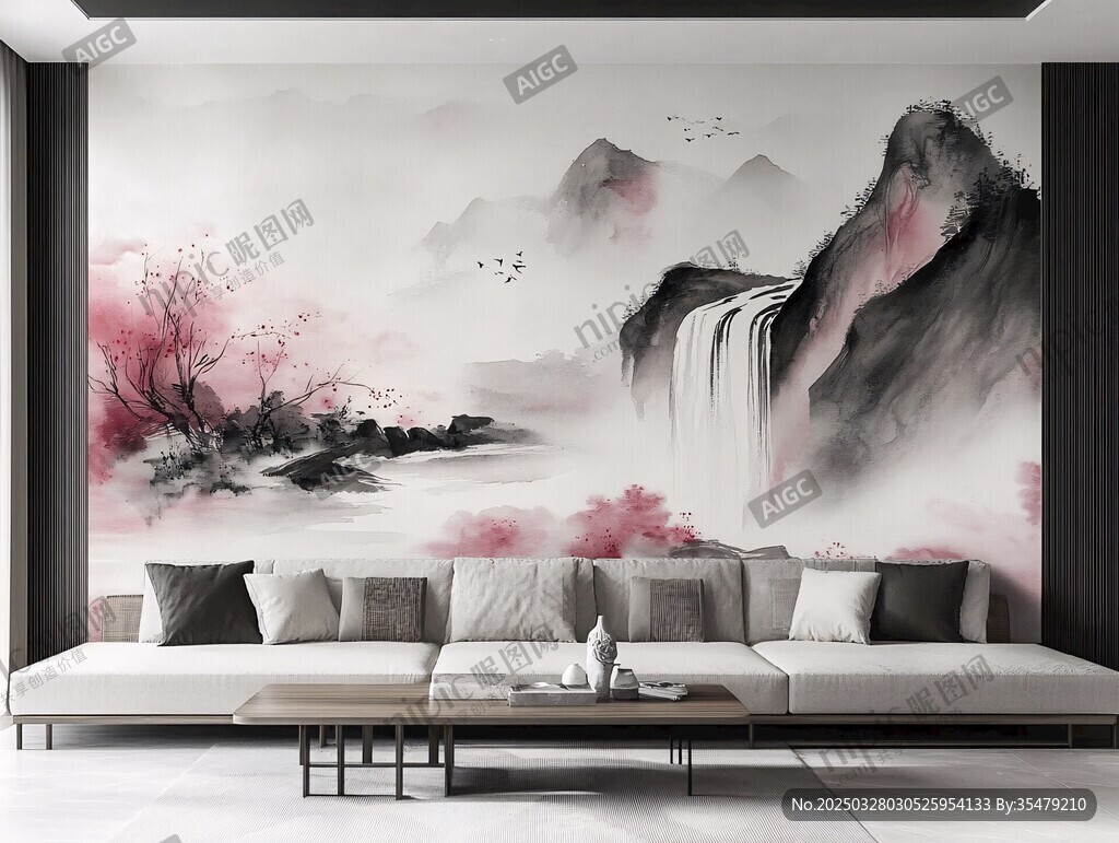 中式山水風(fēng)客廳背景墻