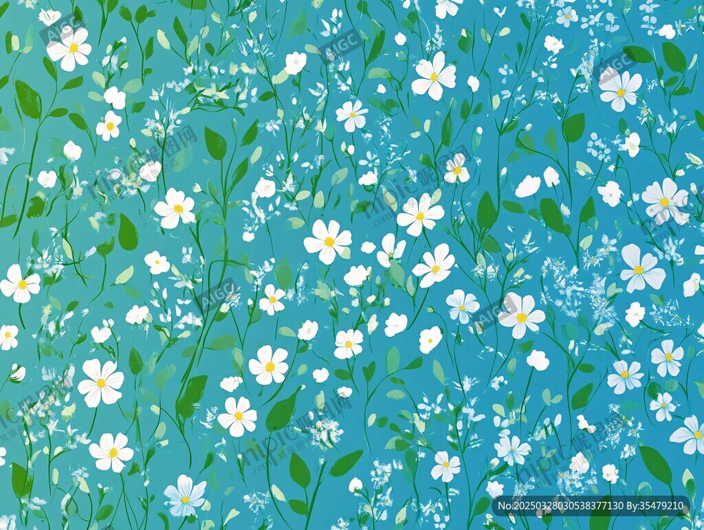 清新藍(lán)底白花植物圖案