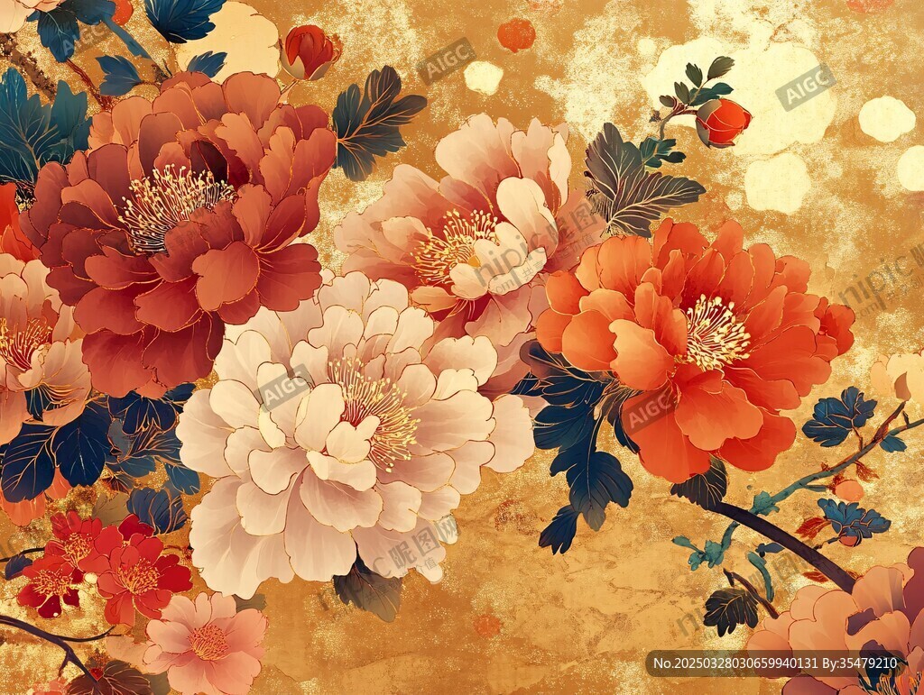國色牡丹花卉古風插畫