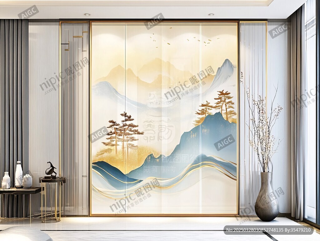 新中式山水背景墻裝飾畫