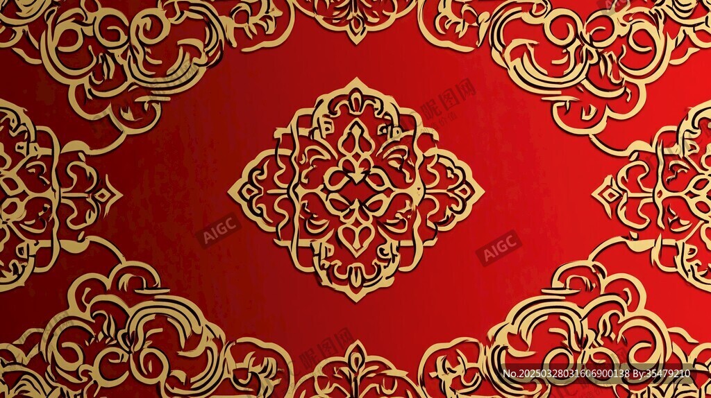 中式紅金傳統(tǒng)花紋圖案